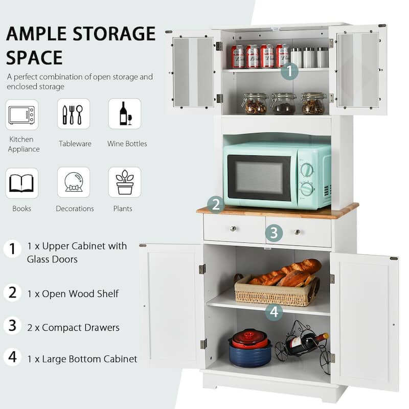 Gymax Buffet Hutch Kitchen Storage Cabinet w/ Microwave Stand Storage - See Details