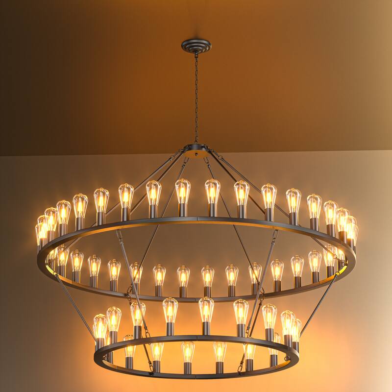Industrial Style High Ceiling Pendant Extra Large Wagon Wheel Chandelier, Adjustable Chain, for Dining Rooms Living Rooms