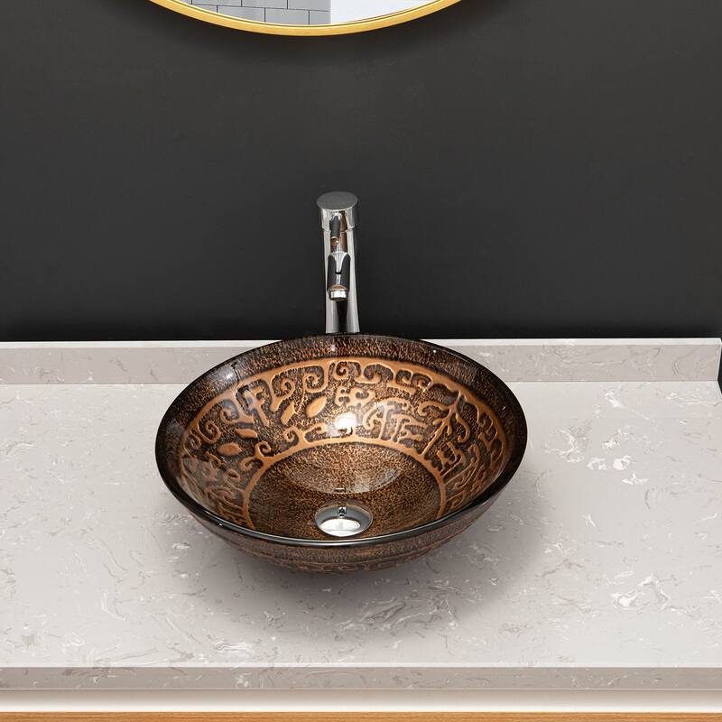 Vinnova Glass Circular Vessel Bathroom Sink without Faucet