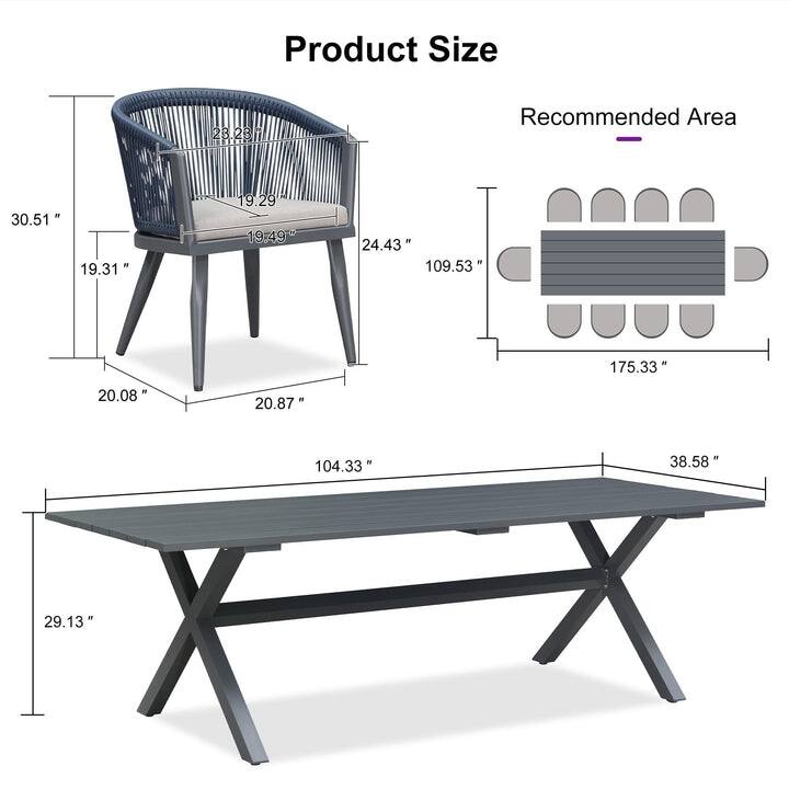 PURPLE LEAF Outdoor Dining Table Set All-Weather Aluminum with Wood Grain Table and Rope Woven Chairs