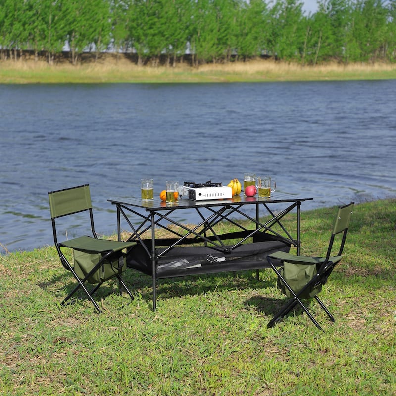 Set of 3, Folding Outdoor Table and Chair Set