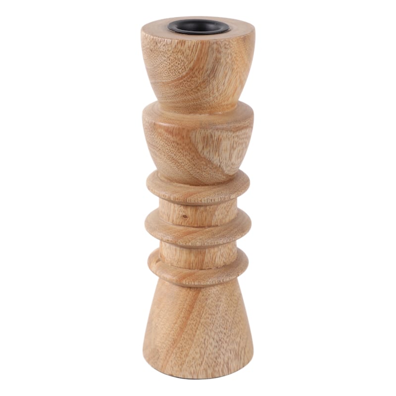Mango Wood Candle Holder Carved Design Decorative Sculptural Accent