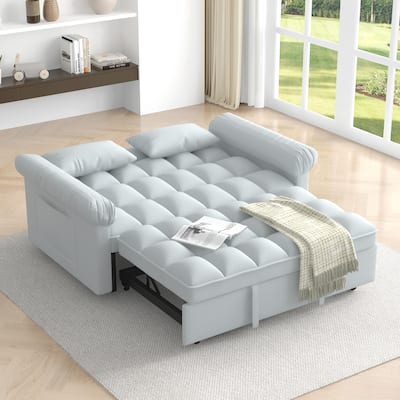 3 in 1 Convertible Sleeper Sofa Bed, Futon Couches with Pillows and Side Pocket, Small Loveseat with Adjustable Backrest