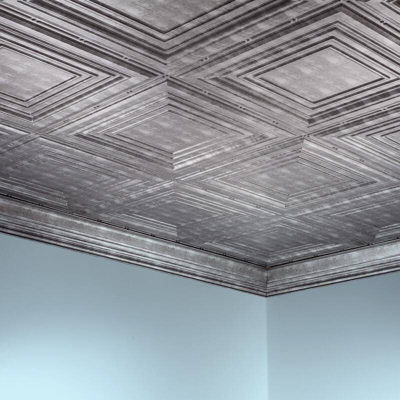 FASÄDE Traditional Style 3 Decorative Vinyl 2ft x 4ft Glue Up Ceiling Panel in Crosshatch Silver (5 Pack)