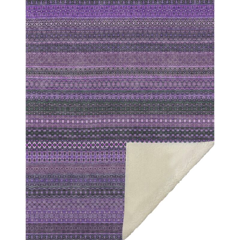 Premium Machine Washable Boho Stripes Sherpa Throw Blanket