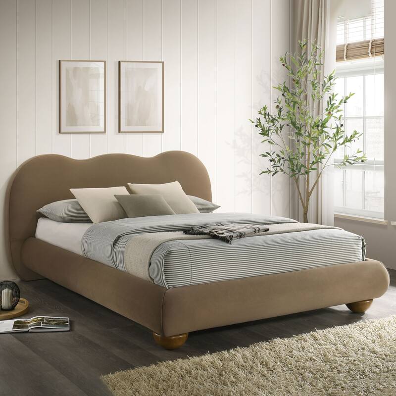 Furniture of America Nilo Modern Fabric Upholstered Platform Bed with Curved Headboard