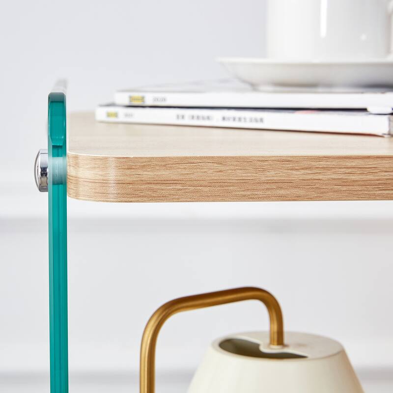 Three Layer Bedside Cabinet, With Tempered Glass On Both Side