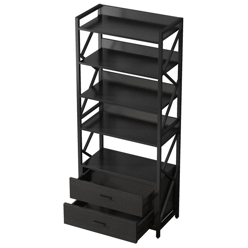 5-Tier Bookcase with 2 Drawers, 70.86'' Tall Bookshelf with Open Storage Shelf for Home Office
