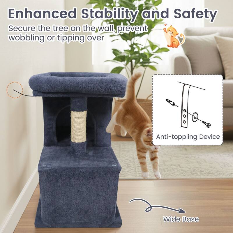 Gymax 25.5'' Cat Tree w/2 Large Condo Padded Top Perch Sisal