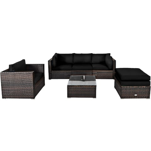 Gymax 6PCS Patio Conversation Set Rattan Sectional Furniture Set w/ - See Details