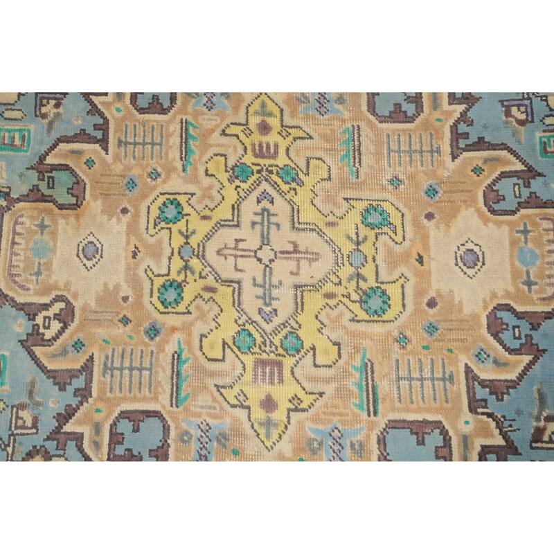 Hand Knotted Oriental 100% Wool Carpet Traditional Floral Navy Blue & Blues Tabriz Area Rug - 9' 0'' X 6' 3''