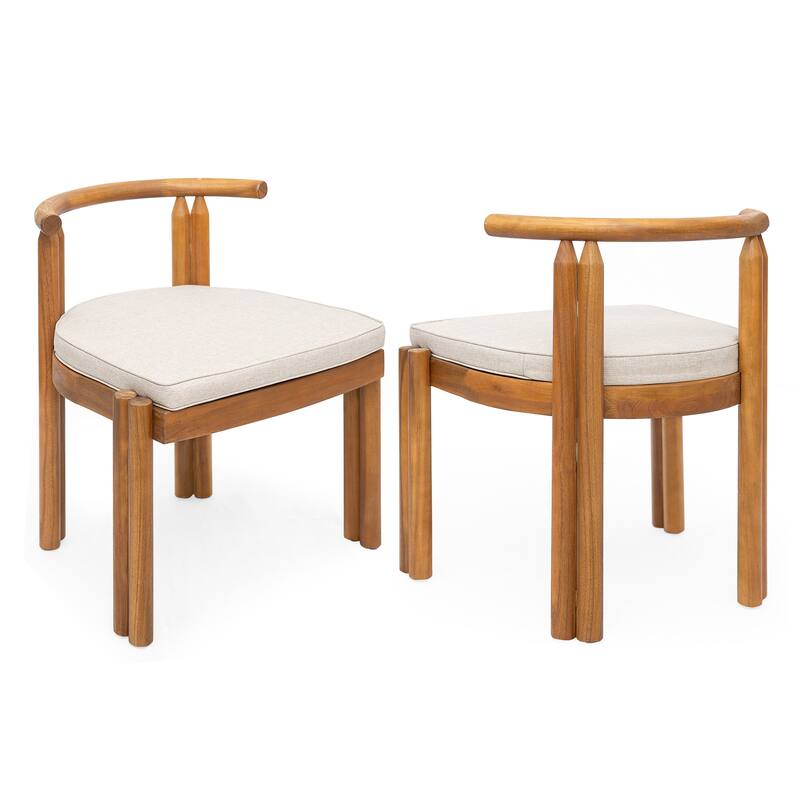 Roomfitters Cove Outdoor Acacia Wood Dining Chairs with Cushions, Teak Finish and Beige Set of 2
