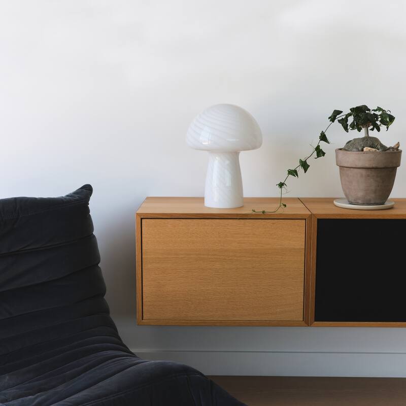 Brightech Mushroom 12.75 in. White Modern & Contemporary LED Bedside Table Lamp with Frosted White Glass Shade