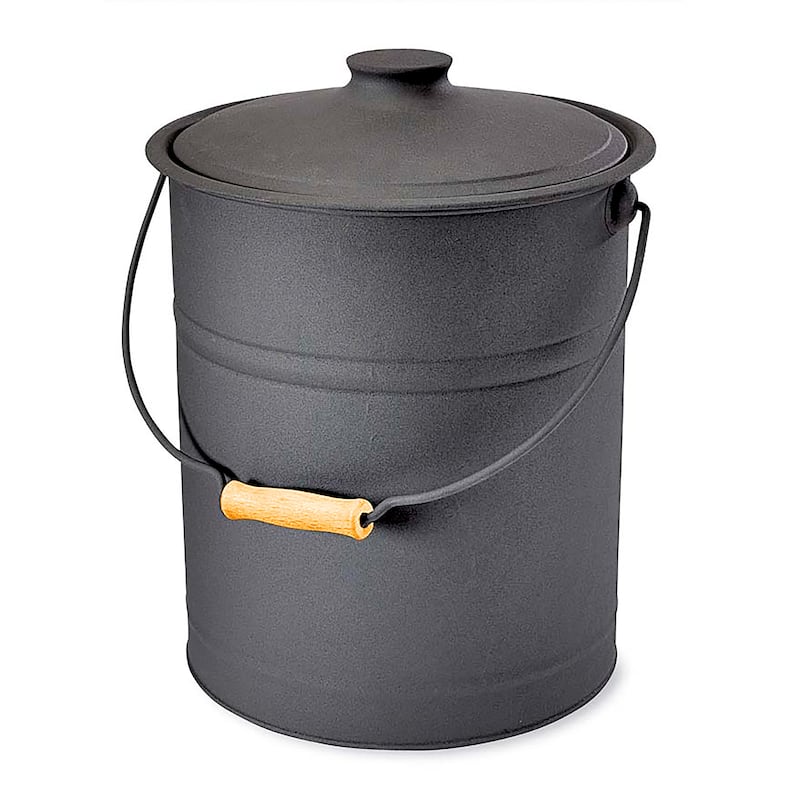 Deluxe Galvanized Ash Bucket with Handle, Lid and Double-Layer Bottom