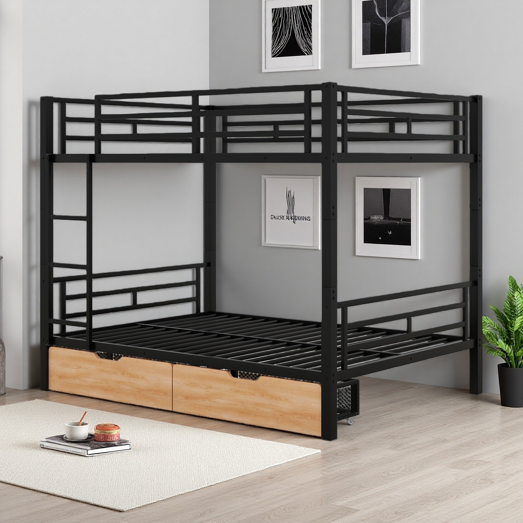 Full Metal Convertible Bunk Bed with 2 Drawers