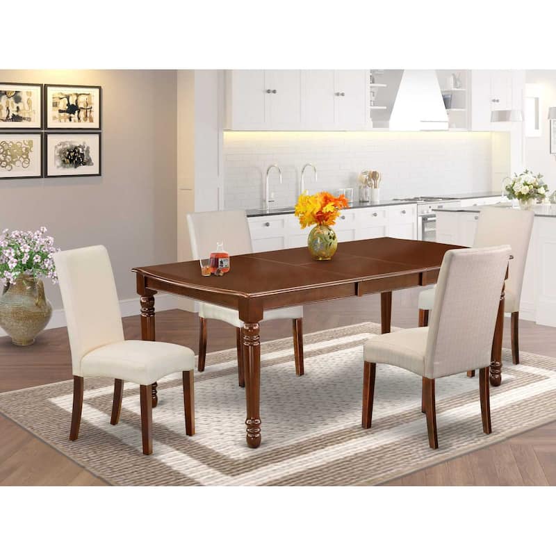 Rectangular Dining Set - 5pc Table & 4 Chairs - 60x78" Table w/ Leaf - Linen Fabric Cream