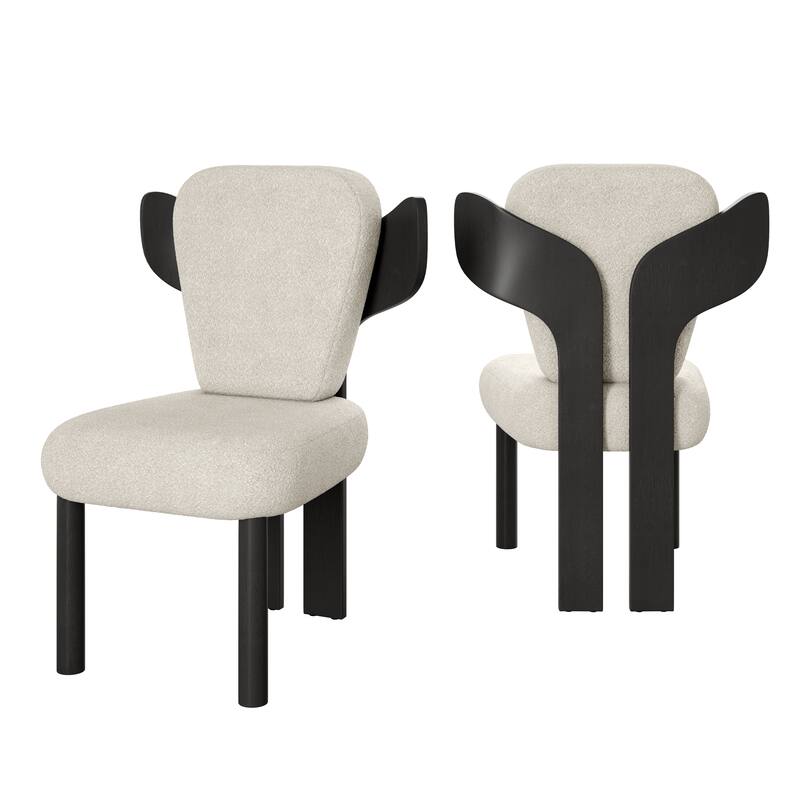 Corvus Delhi Teddy Fabric Upholstery Dining Chairs with Wood Legs (Set of 2)