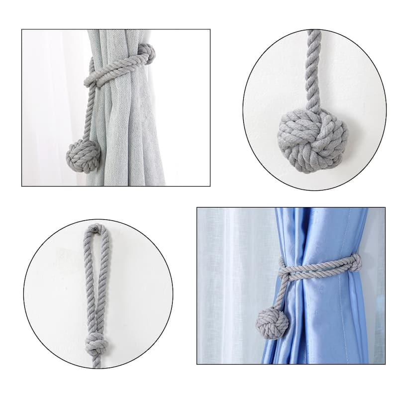 2pcs Curtain Tieback 24" Holdback Decorative Rope Curtain Holder Grey - 24" x 2.3"