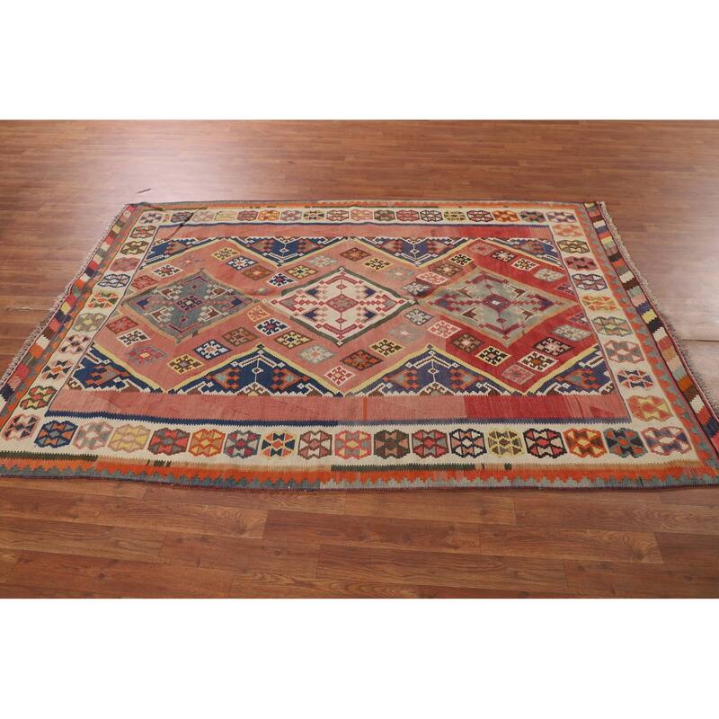 Kilim Qashqai Persian Vintage Rug Flatweave Reversible Wool Carpet - 5'3"x 7'9"