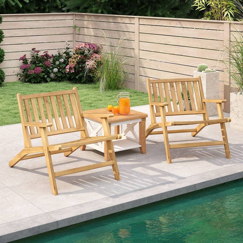 Teak Wood Reclining Patio Chair with Slanted Backrest and Armrests for Porch Garden or Deck - 36.5" x 26" x 27" (L x W x H)