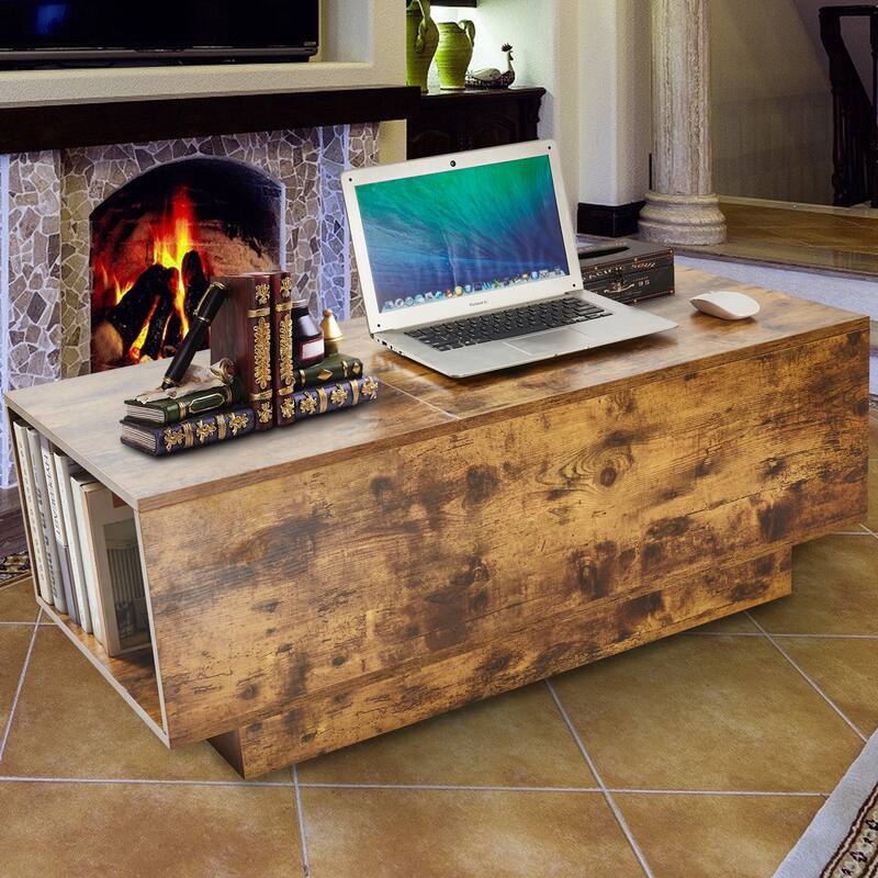 New Adjustable Top Coffee Table in Walnut or Grey, Rectangle Living Room Desk with Storage