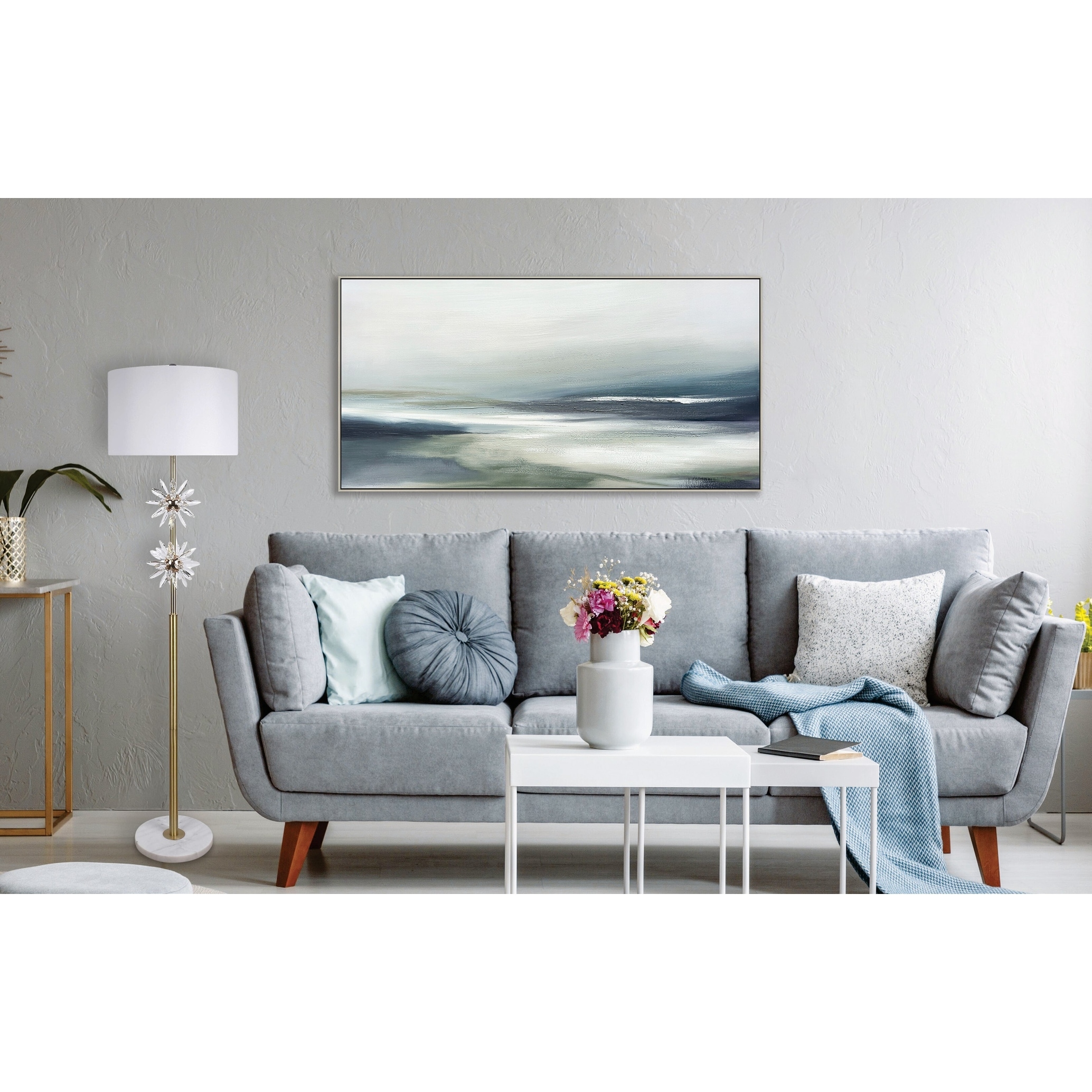 Classy Living Crystal Bloom Metal Floor Lamp - Soft Gold, Clear Crystal & White Marble