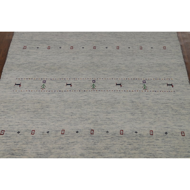 Hand Knotted Oriental 100% Wool Carpet Tribal Animal Pictorial Beige & Ivories Gabbeh Area Rug - 7' 10'' X 5' 2''