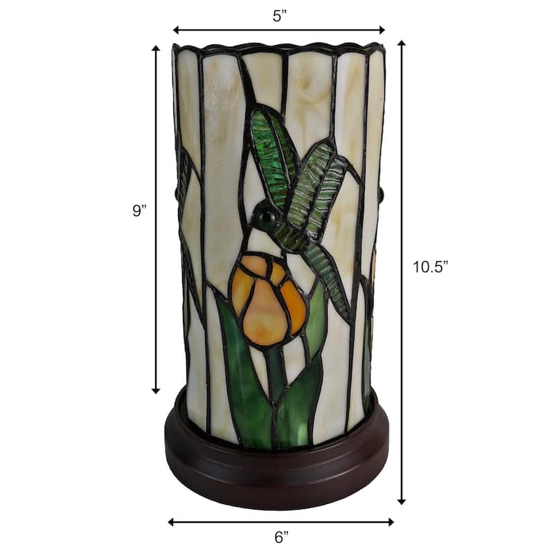Tiffany Style Accent Lamp 10" Tall Stained Glass White Dragonfly Nightstand Bedside Bedroom Gift Amora Lighting