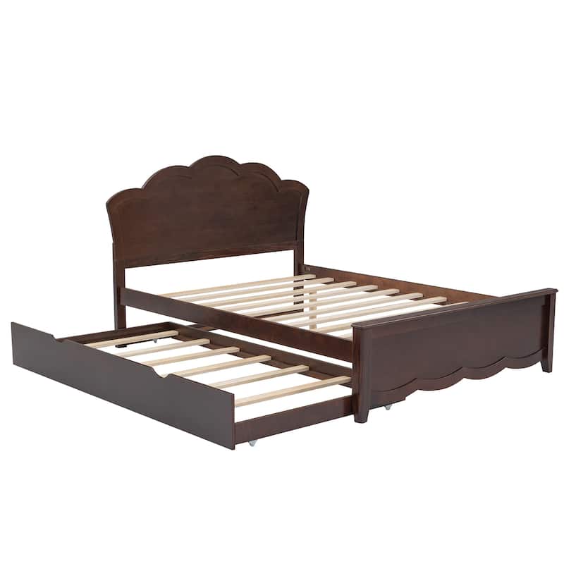 Wood Platform Bed with Headboard and Twin Size Trundle