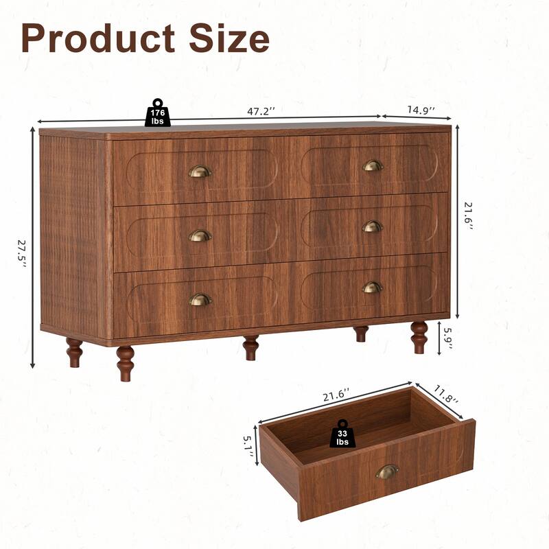 Gymojoy Fluted Dresser for Bedroom, Mid Century Modern Drawer Wood Chest Organizer, Small Storage Dresser for Living Room