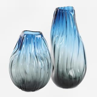 Ombre Swirl Glass Vases - 15" - Blue and Black - Set of 2