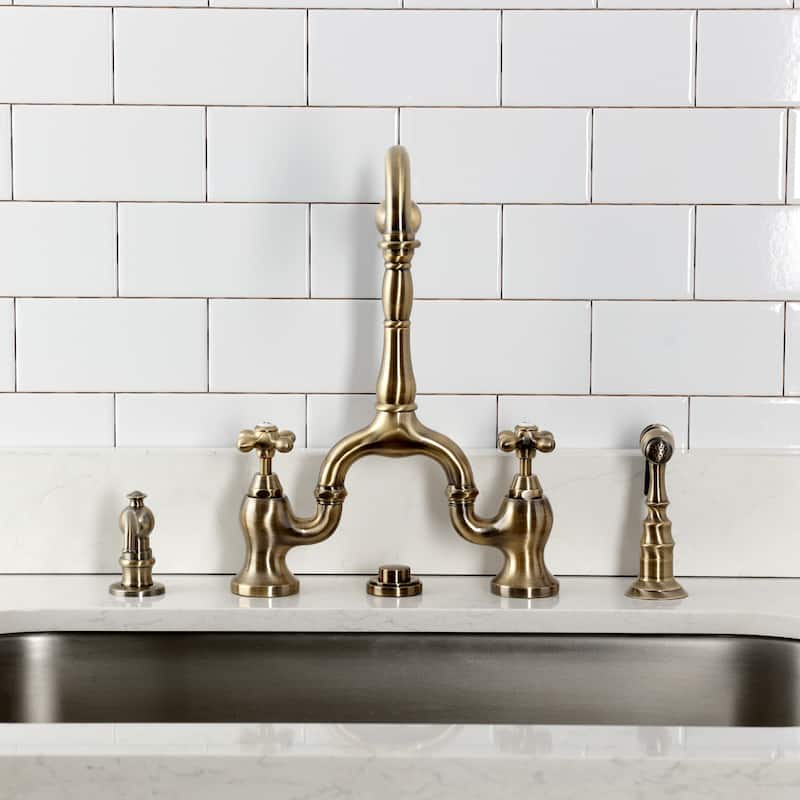 Kingston Brass English Country Bridge Kitchen Faucets with Brass Sprayer