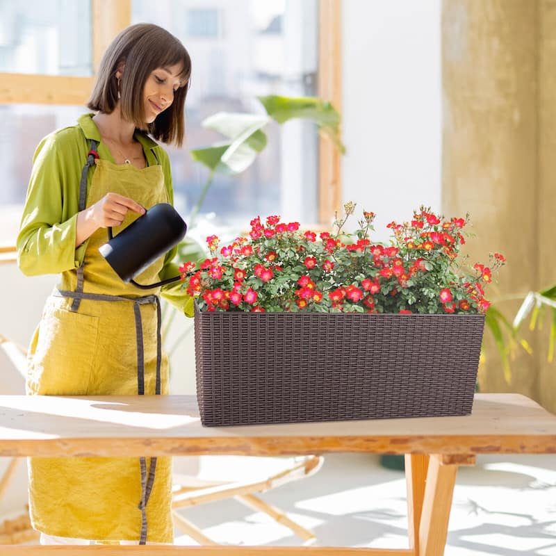 Aoodor 4Pcs 19.5" Rectangular Window/Railing Planter Box, Self Watering Planter for Balcony Porch Fence Patio - 19.5''×7.2''