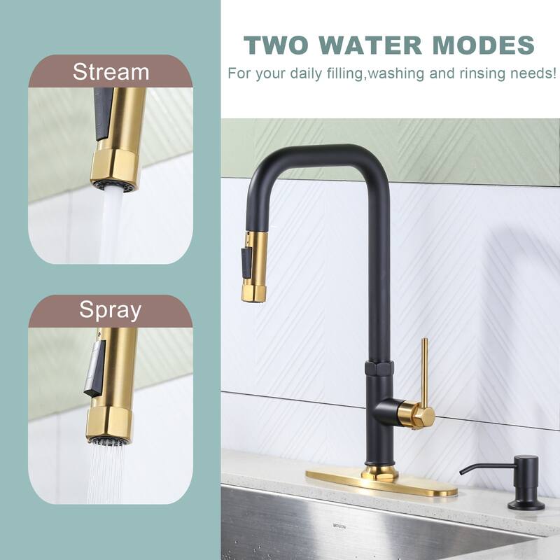 WOWOW Pull Down Sprayer Kitchen Faucet with Soap Dispenser