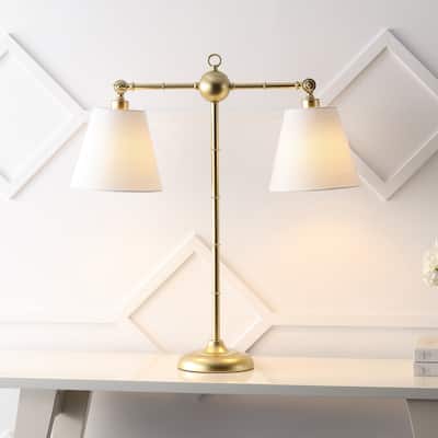 Joyce 31" 2-Light Library Metal LED Table Lamp, Gold Leaf by JONATHAN Y