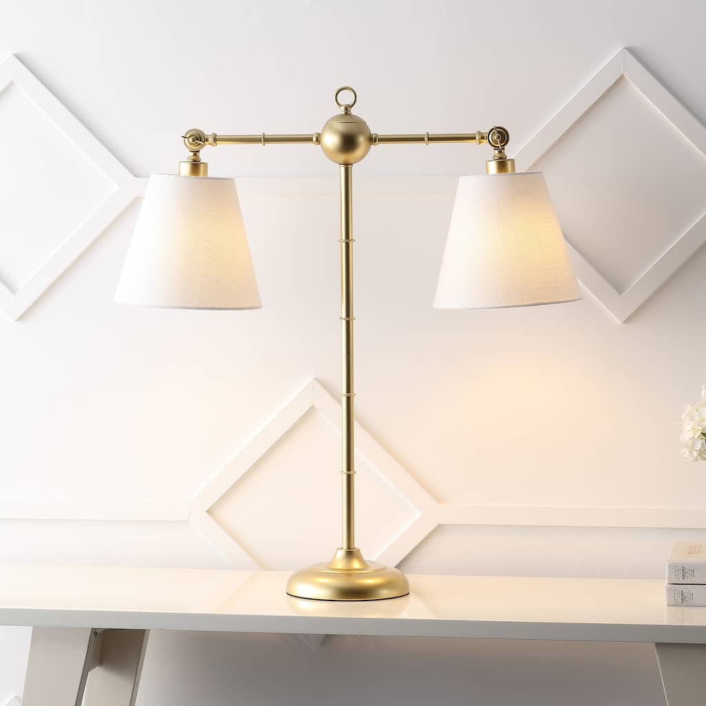 Joyce 31" 2-Light Library Metal LED Table Lamp, Gold Leaf by JONATHAN Y