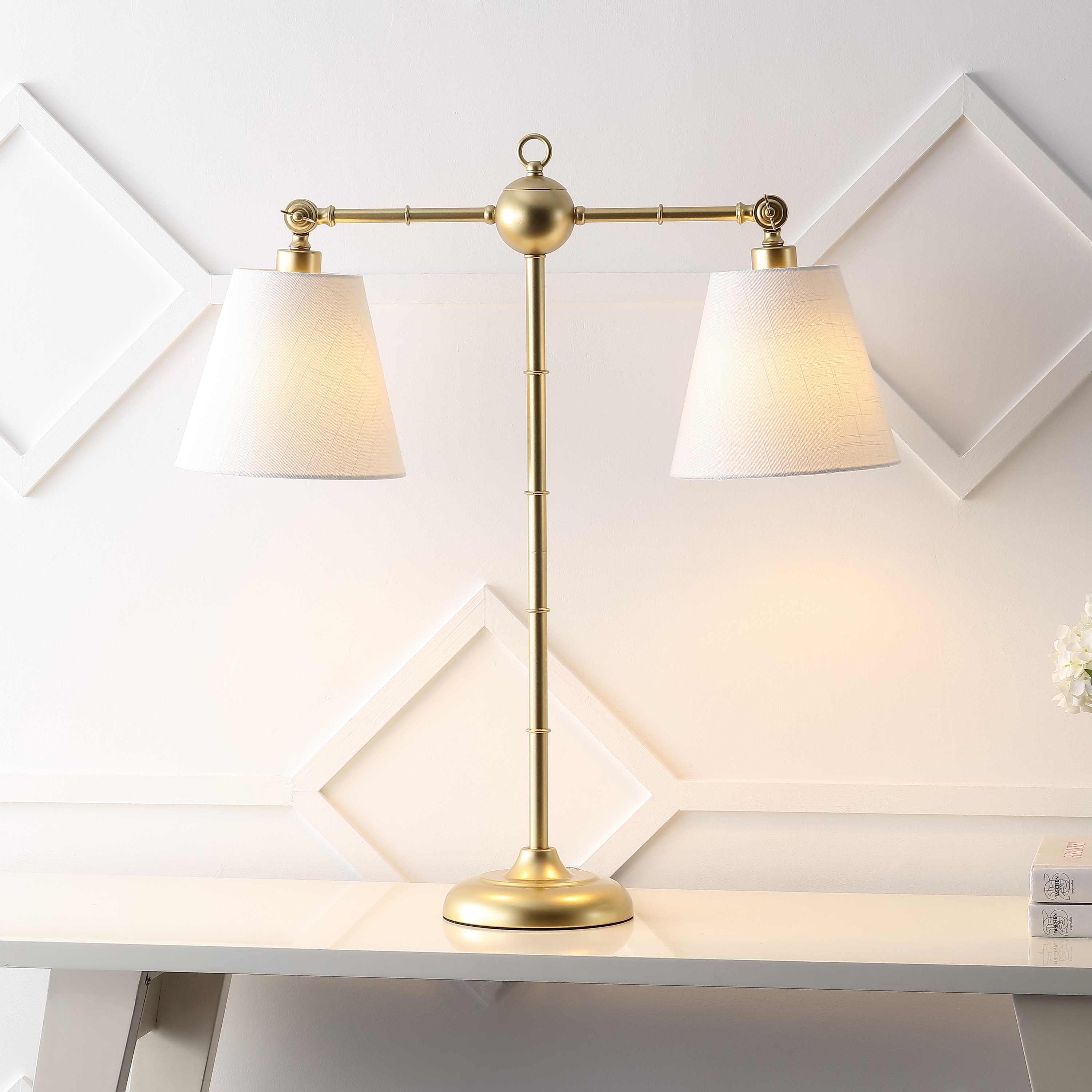 JONATHAN Y Joyce 31" 2-Light Library Metal LED Table Lamp, Gold Leaf