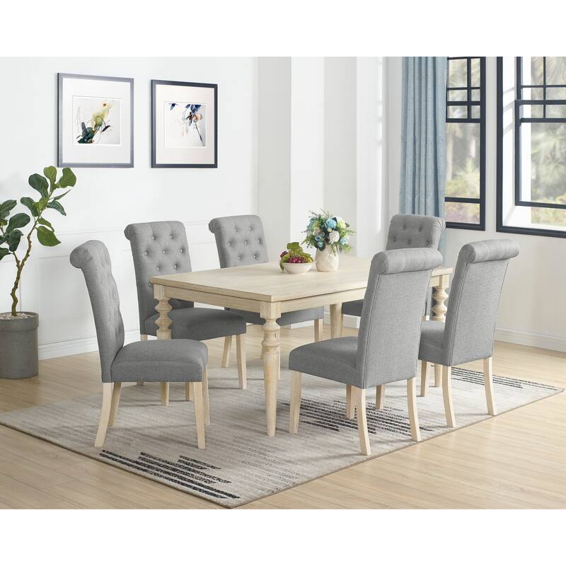 Amonia 7-piece Dining Set, Turned-Leg Dining Table with 6 Tufted Chairs - Grey