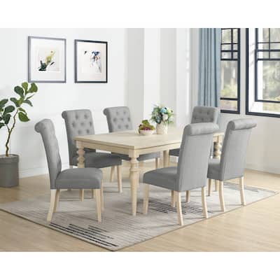 Amonia 7-piece Dining Set, Turned-Leg Dining Table with 6 Tufted Chairs