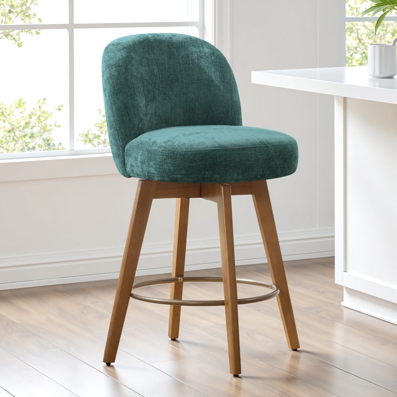Fabric Upholstered Counter Height Swivel Bar Stools - 37.8"H x 19.7"W x 23.2"D - Single - Green