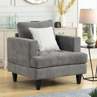 34.5" Gray Chenille Chair with Throw Pillow