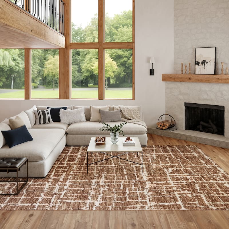 Nourison Luna Casual Abstract Area Rug - 9'9" x 13'9" - Mocha Ivory - Rectangle
