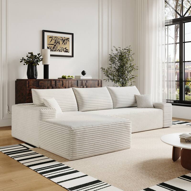 Cloud L-shaped Sectional Sofa with Chaise, Corduroy Upholstered Modular Deep Seat Couch with Pillows for Living Room