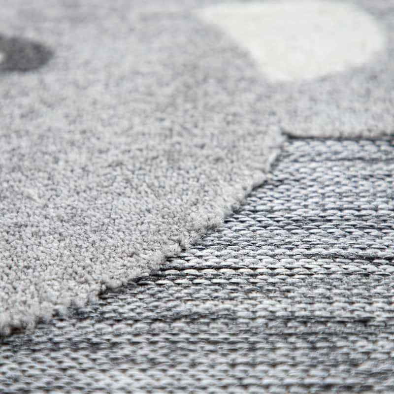 Animal Kids Rug Round with Penguin Koala Bear Tiger and Hippo in Grey