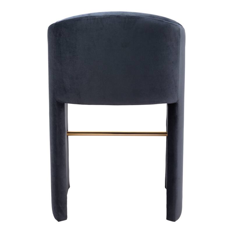 30" Gray And Gold Velvet And Steel Low Back Bar Height Bar Chair