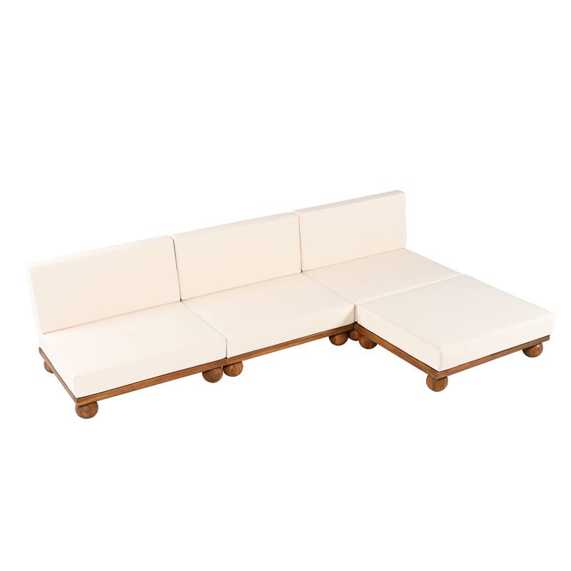 Scott Living Dulcie 4 Piece Outdoor Acacia Wood L Shape Setional Sofa with Removable Cushions