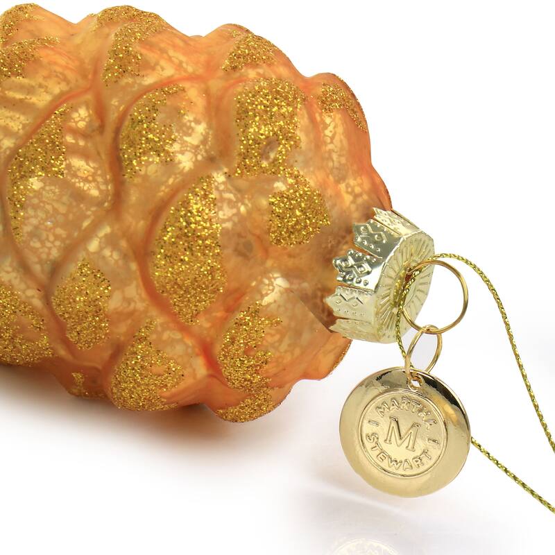 Christmas Cheer Pointed Ball and Pinecone 4 Piece Tree Ornament Set in Gold
