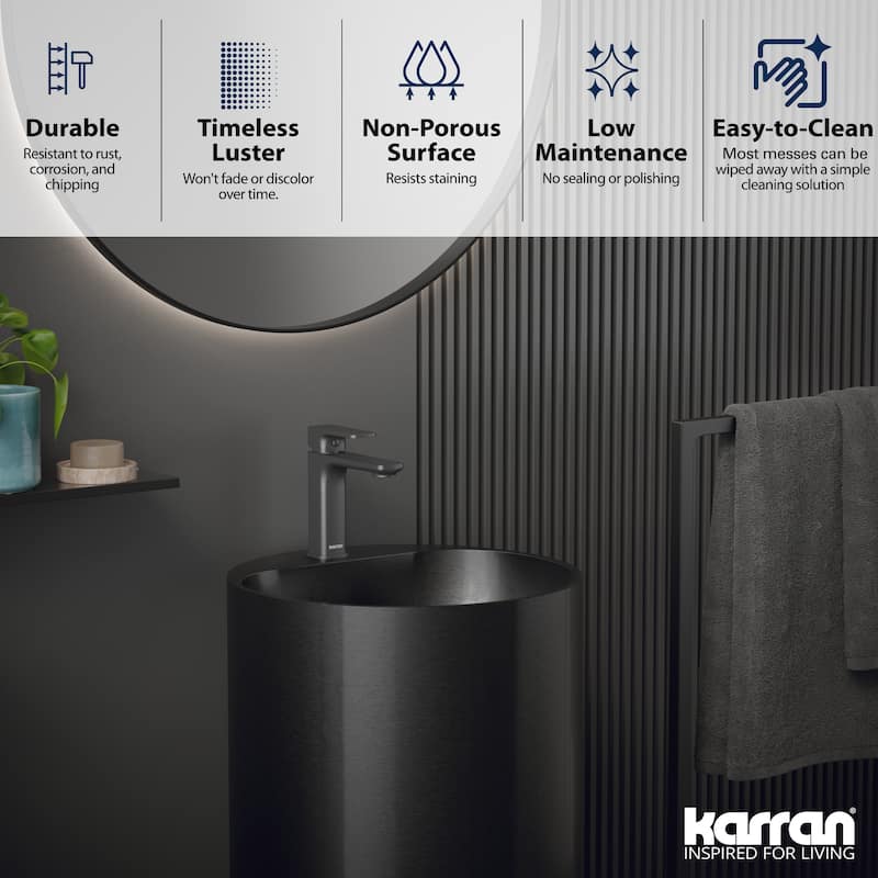 Karran Cinox Stainless Steel Round Pedestal Sink
