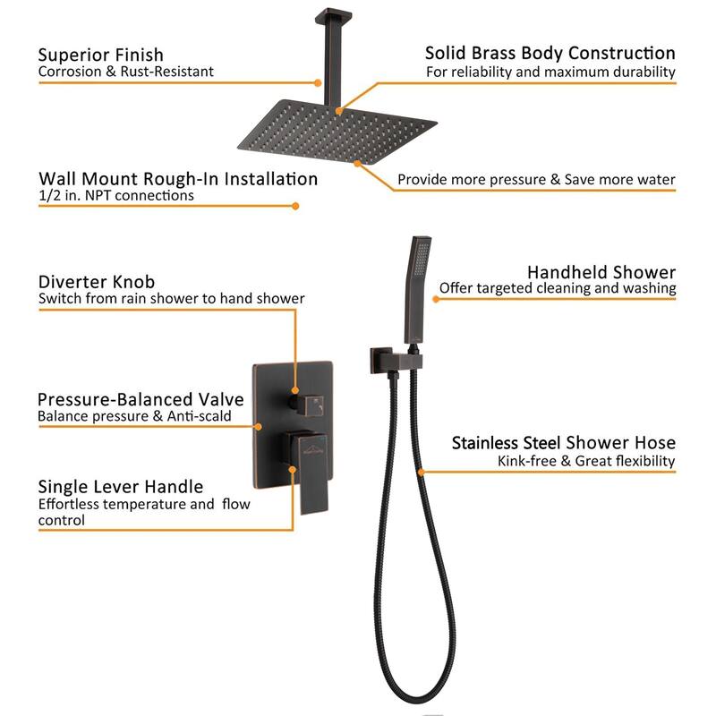 Proox 10" ORB Rainning Shower Wall Mounted with Pressure Balancing Valve - 10 inch