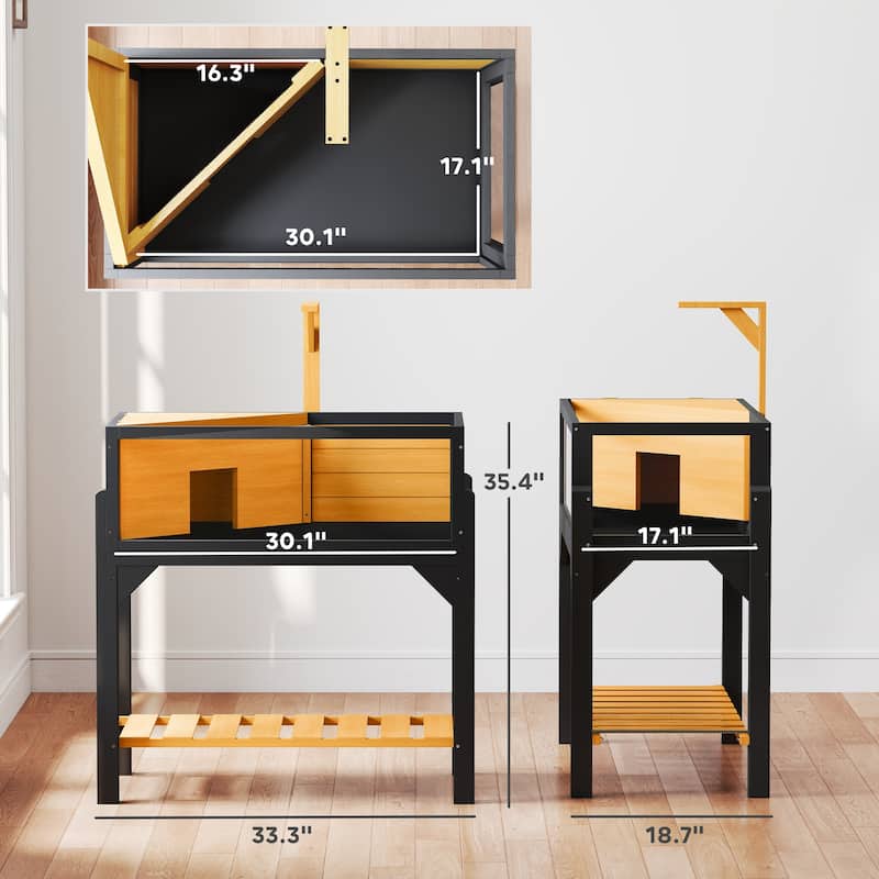PawHut Tortoise Habitat with Storage Shelf, Wooden Tortoise Enclosure with Clear Windows, Lamp Holder, Openable Top
